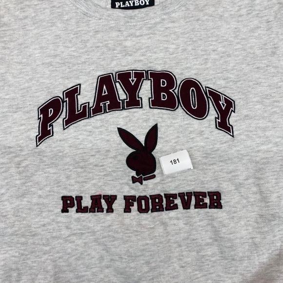 Playboy Play Forever Graphic Crewneck Sweatshirt Grey Y2K Men's L - Picture 7 of 7